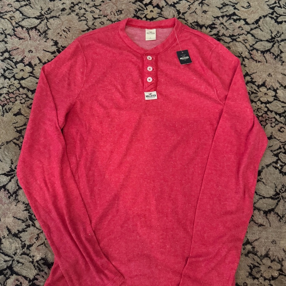 NWT Hollister Men's Red Henley Shirt